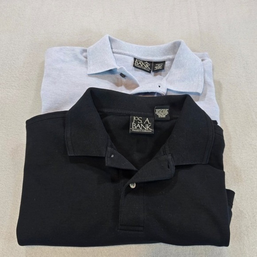 Jos. A. Bank Polo Shirt Men Medium Black Blue Traveler's Collection 2Pack Bundle